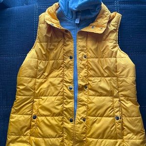 Yellow and gray hooded vest